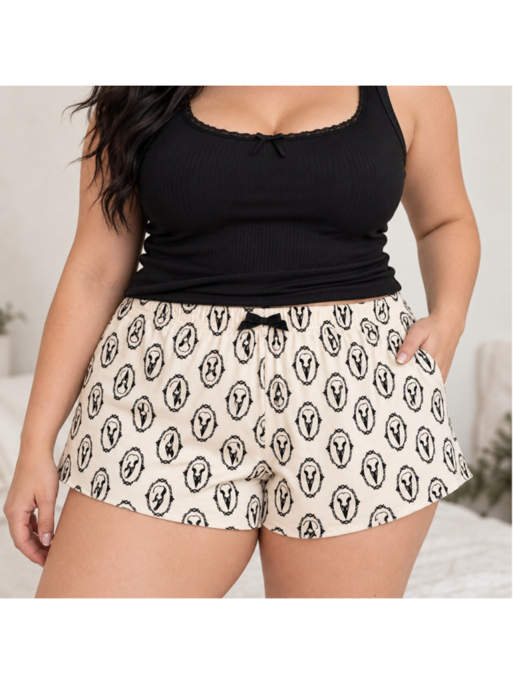 Thorn & Fable Plus Size 2 Skull Cameo Sleep Shorts Goth Whimsigoth Hot Topic